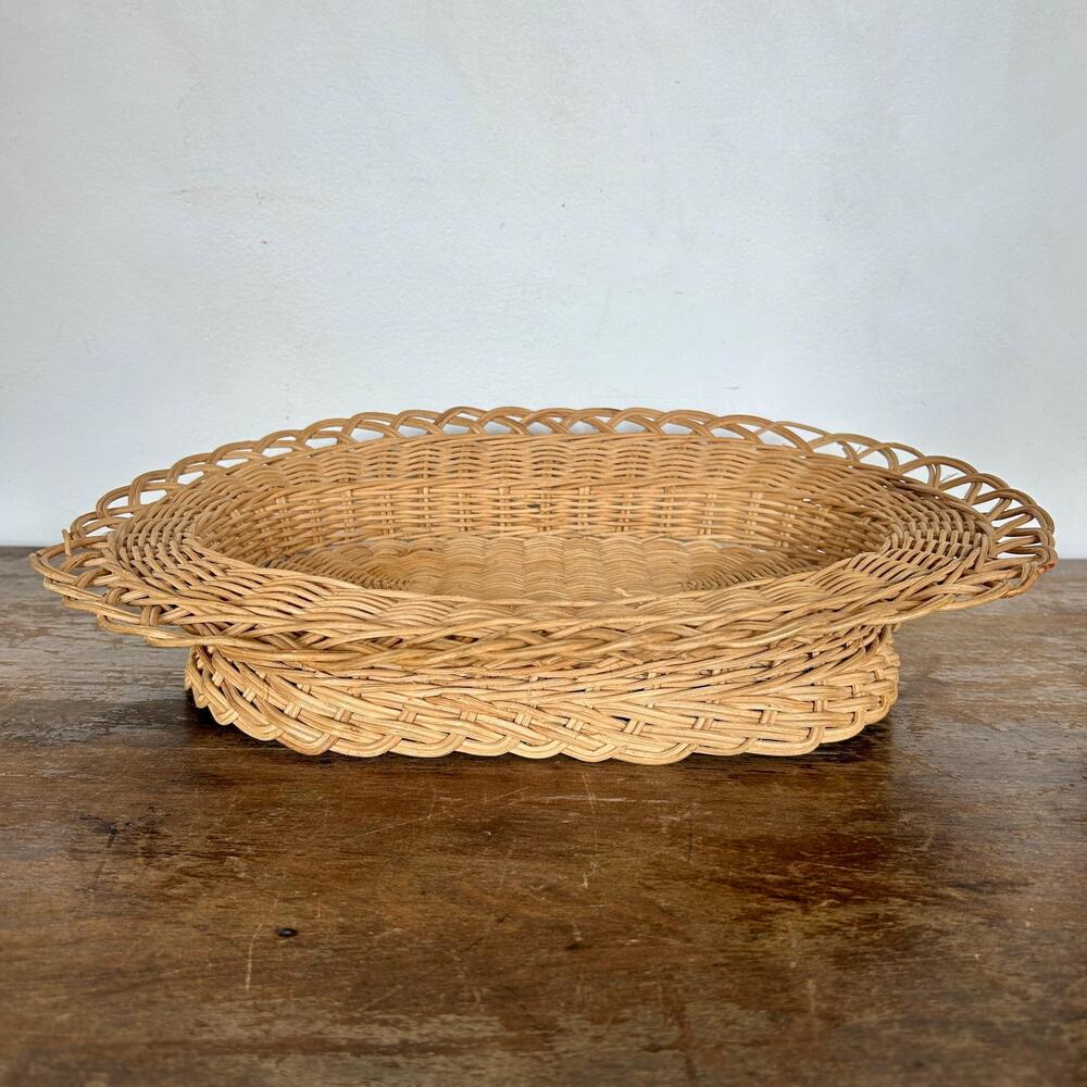 Vintage Wicker Pedestal Bowl, Bread Basket, Shabby Chic Fruit Bowl | Cottagecore